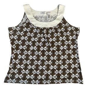 Liz & Co Comfy Casual Tank Top 100% Cotton Sz L Black White Brown Geometric